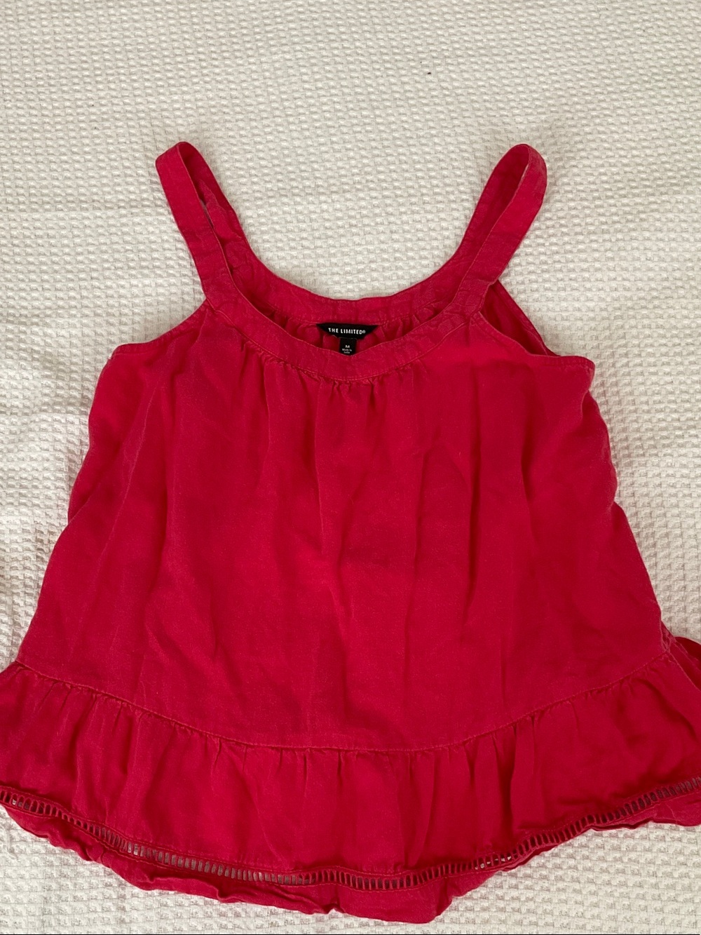 The Limited Red Linen Blend Ruffle-Hem Tank Top